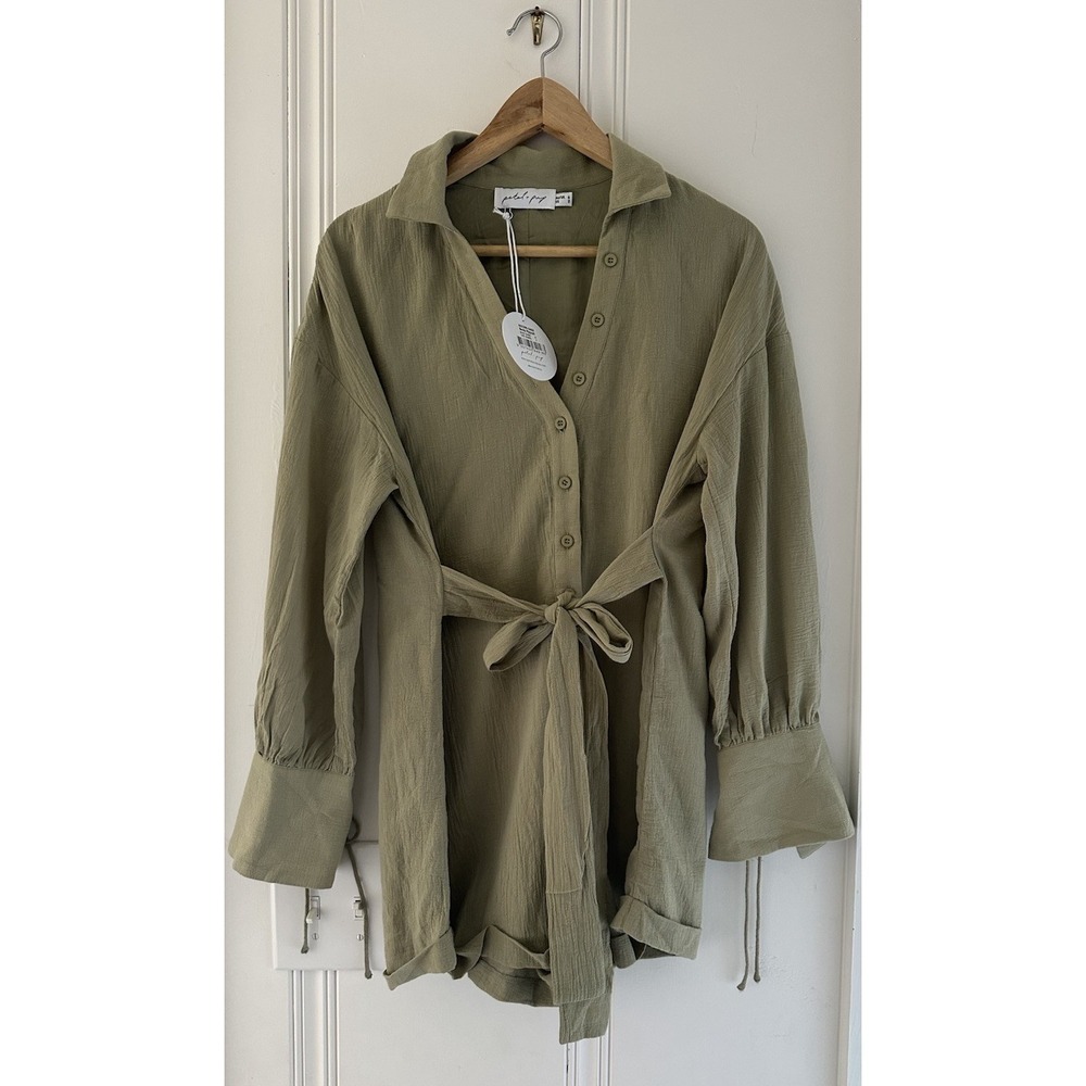 Petal & Pup Becky Playsuit Sage Green Tie Waist Long Sleeve Romper US 2 AU 6 NWT